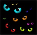 Image of Happy Halloween spooky background Flat design. Vector illustration of invitation card with scary eyes, eyeballs, iris.