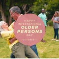 Image of happy international older persons day over happy caucasian senior couple