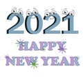 2021 image, Happy New 2021 Year. Holiday vector illustration of Blue numbers 2021