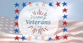 Image of happy veterans day text and stars over american flag Royalty Free Stock Photo