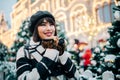 Image of happy woman on walk on street Royalty Free Stock Photo