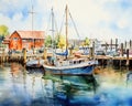 picturesque harbor scene with boats of all sizes moored at the dock.