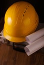 Image of hard hat on table Royalty Free Stock Photo