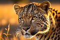 Leopard\'s Intense Gaze - Macro Shot Focused on the Intricate Patterns of Rosette Spots on Its Fur