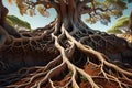 Rooted Resonance: Underground View Showcasing Intertwined Tree Roots, Cradling a Rich Tapestry of Soil, Generative AI Insight