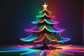 Abstract Christmas Tree: Neon Lighting Illuminating Each Branch with Vibrant Colorful Streaks, Casting a Festive Glow