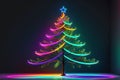 Abstract Christmas Tree: Neon Lighting Illuminating Each Branch with Vibrant Colorful Streaks, Casting a Festive Glow