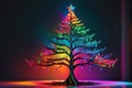 Abstract Christmas Tree: Neon Lighting Illuminating Each Branch with Vibrant Colorful Streaks, Casting a Festive Glow