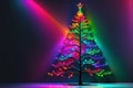 Abstract Christmas Tree: Neon Lighting Illuminating Each Branch with Vibrant Colorful Streaks, Casting a Festive Glow