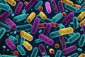 Microscopic Marvels: Close-Up of Probiotics Bacteria Emphasizing Diverse Microflora in the Bowel, Including Colonies