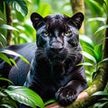 Black panther close up portrait in woods generative ai