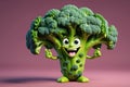 A Single Cute Broccoli as a 3D Rendered Character Over Solid Color Background Having Emotions