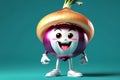 A Single Cute Onion as a 3D Rendered Character Over Solid Color Background Having Emotions