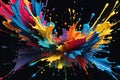 High-Speed Photography Captures a Vibrant Array of Paint Splashes Colliding Against a Pure Black Background