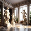 Opulent 3D Interior Illustration adorned with Antique Statues Ã¢â¬â Discobolus, Venus, Mercury Royalty Free Stock Photo