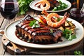 Mouthwatering Array of Non-Vegetarian Cuisine - Sizzling Barbecue Ribs Glazed with a Glossy, Rich Sauce