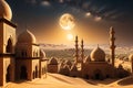 Moonlit Ancient Arabic City - Intricate Stone Architecture Bathed in Soft Lunar Glow, Twisted Narrow Streets