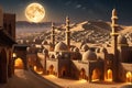 Moonlit Ancient Arabic City - Intricate Stone Architecture Bathed in Soft Lunar Glow, Twisted Narrow Streets