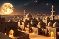 Moonlit Ancient Arabic City - Intricate Stone Architecture Bathed in Soft Lunar Glow, Twisted Narrow Streets