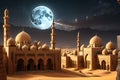 Moonlit Ancient Arabic City - Intricate Stone Architecture Bathed in Soft Lunar Glow, Twisted Narrow Streets