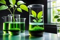 Green Leaves Thriving Within a Beaker Filled with Clear Water - Embodying Green Chemistry