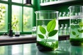 Green Leaves Thriving Within a Beaker Filled with Clear Water - Embodying Green Chemistry