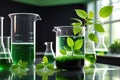 Green Leaves Thriving Within a Beaker Filled with Clear Water - Embodying Green Chemistry