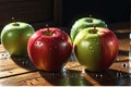 An apple in hyper-realistic photography, glistening with fresh water droplets and positioned prominently Royalty Free Stock Photo