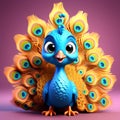 Colorful Feathered Majesty: Heartwarming Isolated 3D Peacock Generated by AI