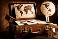 Briefcase with world map , travel abstract background Royalty Free Stock Photo