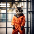 Feline Penitentiary Chic: A High Detail, High-Resolution Rendering of a Havana Brown Cat Sporting an Inmate Orange Jumpsuit Outfit