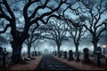 A horror and scary grave yard night scene illustration 3d rendered