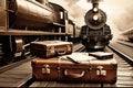 Briefcase on railway line travel concept abstract background