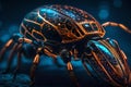Neon Nightcrawler: Close-Up of High-Tech Cyborg Insect Glowing in Neon Colors