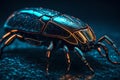 Neon Nightcrawler: Close-Up of High-Tech Cyborg Insect Glowing in Neon Colors