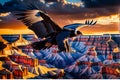 California Condor Soaring: Wings Outstretched, Sharp Focus Feathers Defined Against a Detailed Horizon