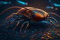 Neon Infestation: Close-Up of Hi-Tech Cyborg Insect with Glowing Metal Skin