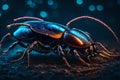 Neon Infestation: Close-Up of Hi-Tech Cyborg Insect with Glowing Metal Skin