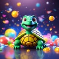 Whimsical Turtle Toy: 3D Render Illustration on a Dark Background