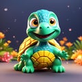 Whimsical Turtle Toy: 3D Render Illustration on a Dark Background