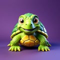 Whimsical Turtle Toy: 3D Render Illustration on a Dark Background