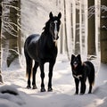 Winter Harmony: Horse and Dog in Snowy Jungle, A Festive Christmas Encounter Royalty Free Stock Photo