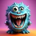 Engaging 3D Monster: Expressive Solitude Against Seamless Solid Color Backdrop with Soft Shadows