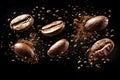 Flying Roasted Coffee Beans in the Air Isolated Against a Dark Background Royalty Free Stock Photo