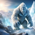 Glacial Yeti: Majestic Ice Creature Glistening with Frost