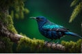 Graceful Starling: Perched on Rustic Branch with Iridescent Plumage