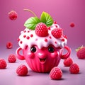Cutesy Raspberry Delight - 3D Rendering Against Solid Background