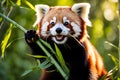 Mid-Yawn Marvel: Red Panda Perched on Sturdy Tree Branch