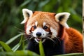 Mid-Yawn Marvel: Red Panda Perched on Sturdy Tree Branch