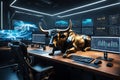 Angry Bull at Futuristic Trading Workstation: Dynamic Engagement in Stock Market and Cryptocurrency